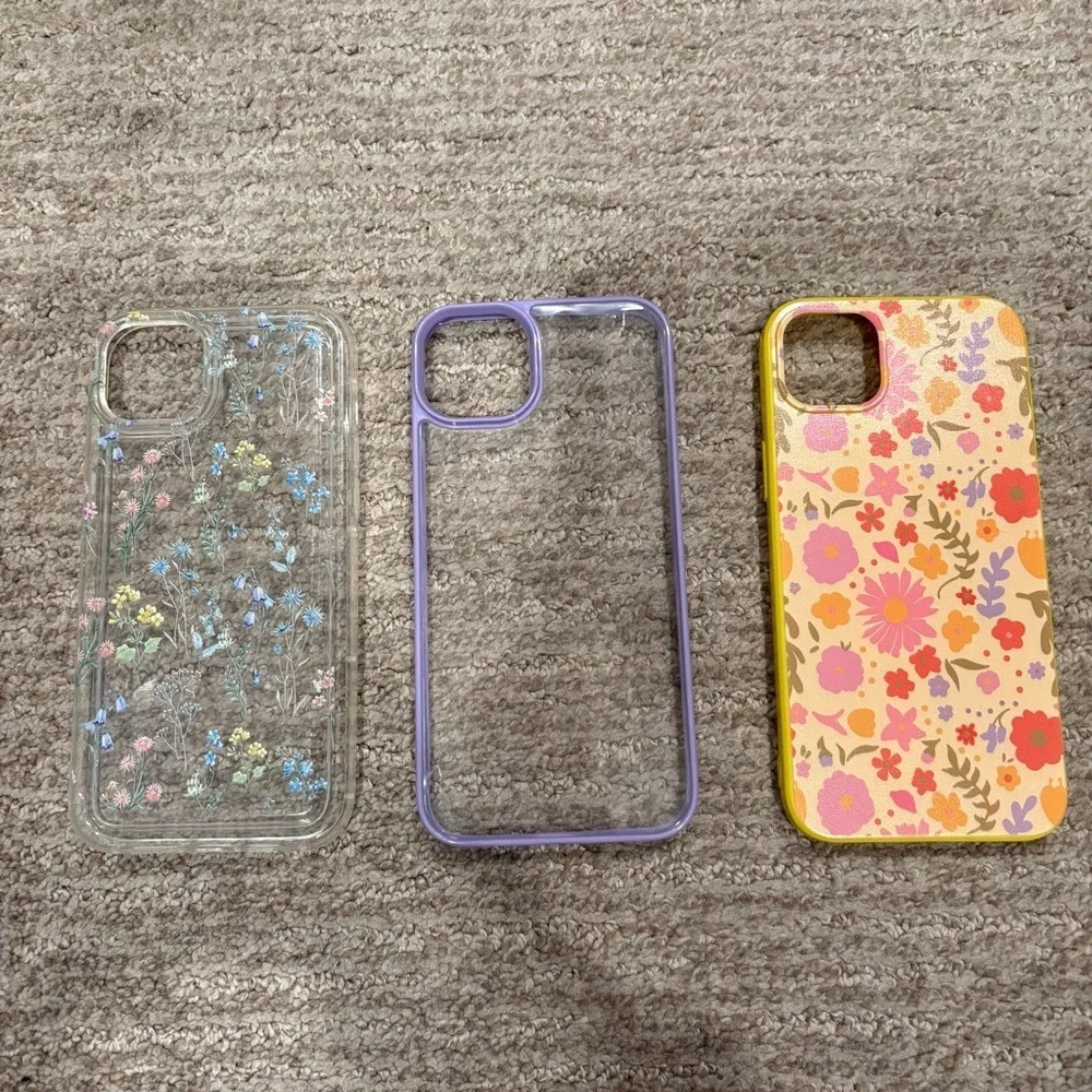 3 Iphone 14 Plus Phone Cases - 2 Floral - 1 Clear